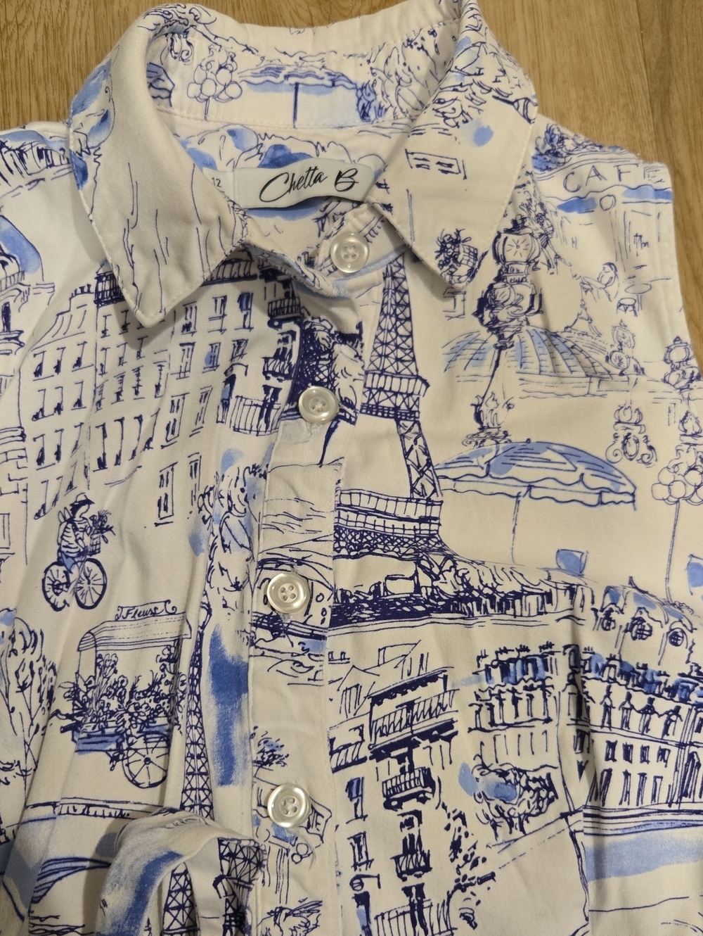 Chetta B White & Blue Paris Skyline Shirt Dress - Picture 2 of 5